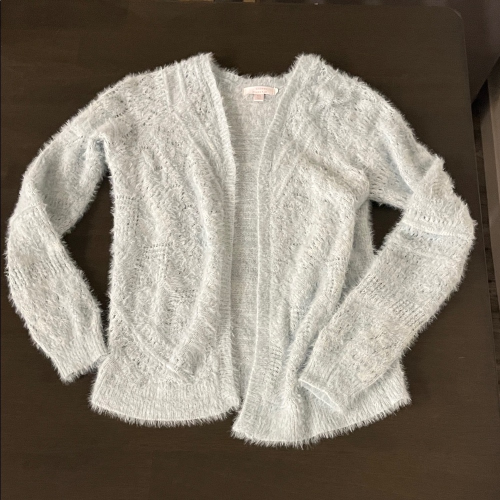 LC Lauren Conrad Women's Light Blue Fuzzy Open Front Cardigan